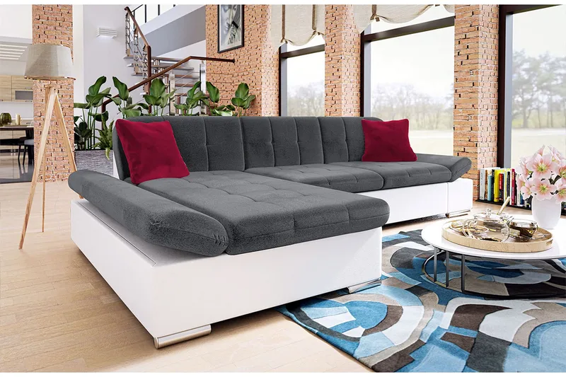 Djerra Sofa med Divan 3-seter - Hvit/Mørk grå/Rød - Møbler - Sofaer - Skinnsofaer