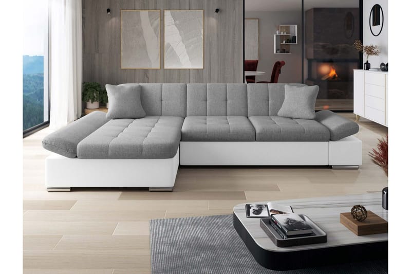 Djerra Sovesofa med Sjeselong 3-seter i Kunstlær - Hvit / Grå - Møbler - Sofaer - Skinnsofaer