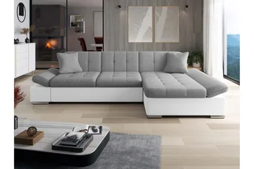 Djerra Sovesofa med Sjeselong 3-seter i Kunstlær - Hvit / Grå - Møbler - Sofaer - Skinnsofaer