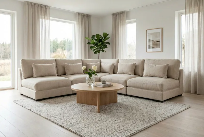 Dubai hjørnesofa ekstra dyp i Chenille - Beige - Møbler - Sofaer - Hjørnesofaer