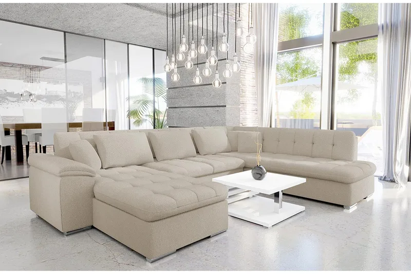 Dynir Sofa med Sjeselong og Divan 4-seter - Beige - Møbler - Sofaer - Sofaer med sjeselong - 4 seters sofa med divan