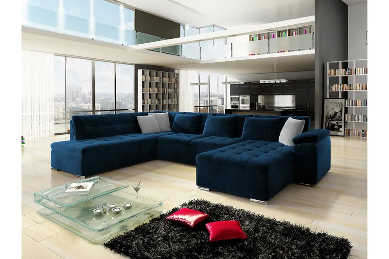 Dynir Sofa med Sjeselong og Divan 4-seter - Blå/Beige - Møbler - Sofaer - Sofaer med sjeselong - 4 seters sofa med divan