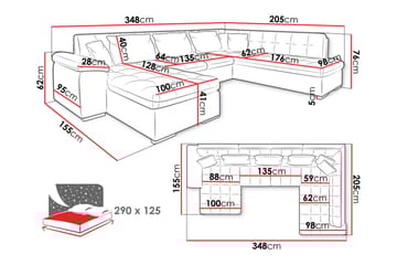 Dynir Sofa med Sjeselong og Divan 4-seter - Gul/Lys grå - Møbler - Sofaer - Sofaer med sjeselong - 4 seters sofa med divan
