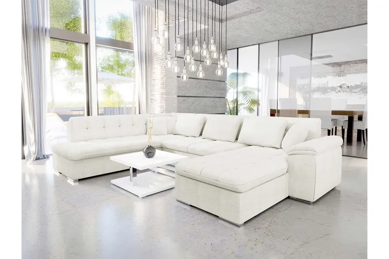 Dynir Sofa med Sjeselong og Divan 4-seter - Hvit - Møbler - Sofaer - Sofaer med sjeselong - 4 seters sofa med divan