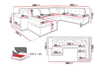 Dynir Sofa med Sjeselong og Divan 4-seter - Hvit/Grå - Møbler - Sofaer - Sofaer med sjeselong - 4 seters sofa med divan