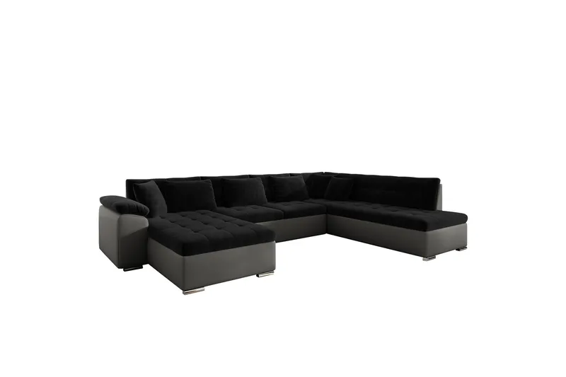 Dynir Sofa med Sjeselong og Divan 4-seter, Svart/Grå