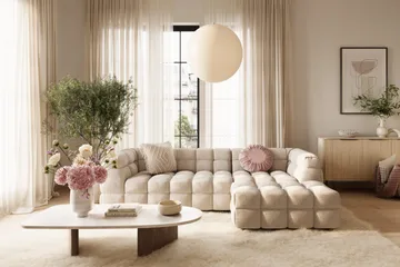 Elise 4-seters Høyrevendt L-formet Boblete Divansofa 274 cm i Stoff - Beige - Møbler - Sofaer - Sofaer med sjeselong - 4 seters sofa med divan