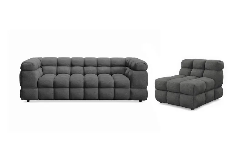 Elise Boblete Sofagruppe 3-seter Sofa + Lenestol, Mørkegrå