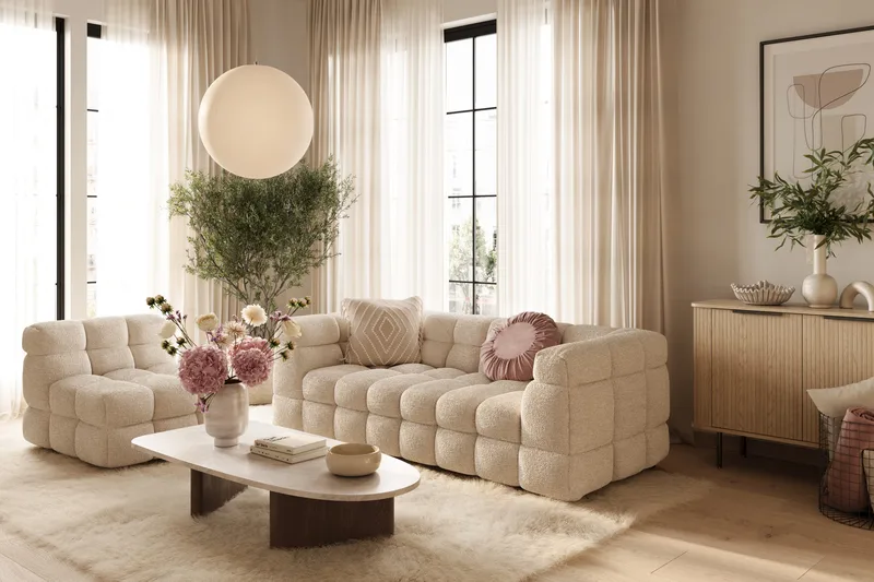 Elise Boblete Sofagruppe 3-seter Sofa + Lenestol - Hvit - Møbler - Sofaer - Sofagrupper