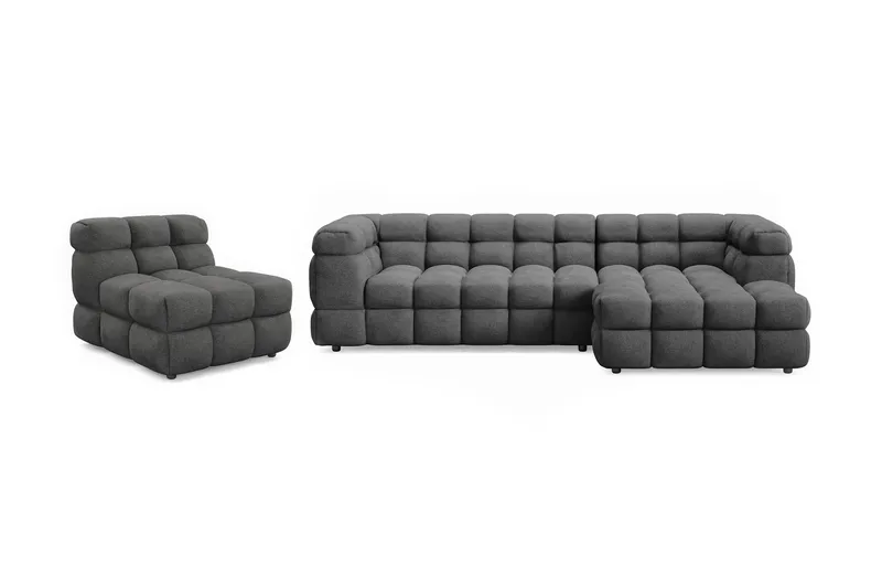 Elise Boblete Sofagruppe 4-seter Divansofa Høyre + Lenestol, Mørkegrå