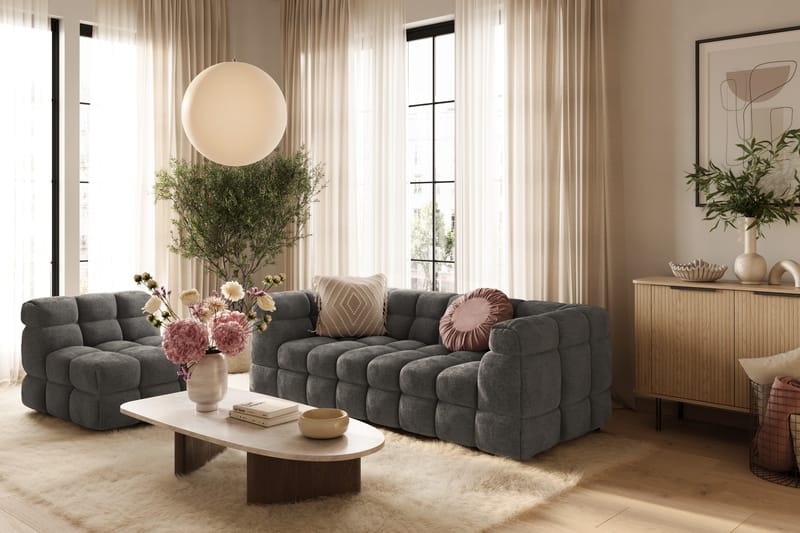 Elise Boblete Sofagruppe 4-seter Sofa + Lenestol - Mørkegrå - Møbler - Sofaer - Sofagrupper