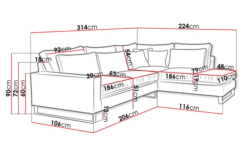 3-seters Hjørnesofa Taboras - Fløyel/Blå - Fløyelssofaer - 3 seters sofa med divan - Sofaer med sjeselong