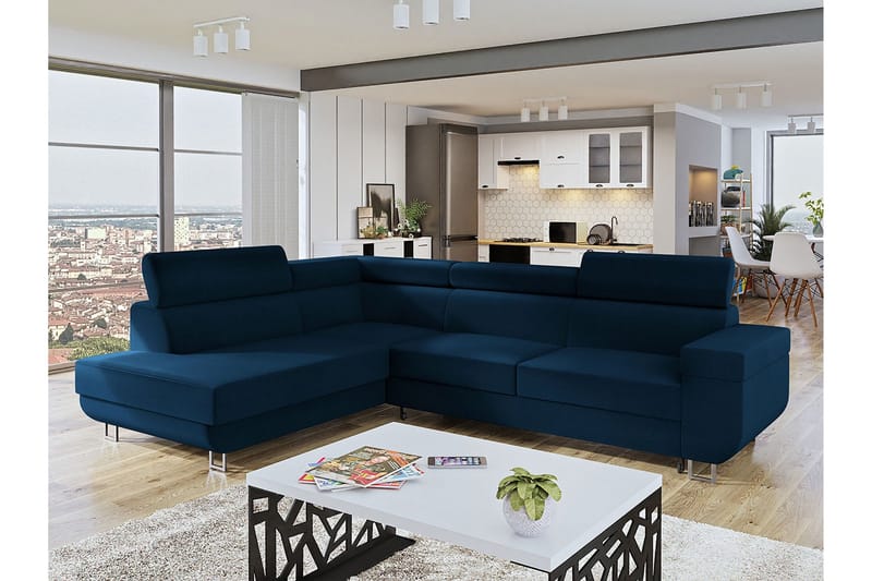 3-seters Hjørnesovesofa - Blå - Møbler - Sofaer - Sovesofaer - Langsgående sovesofa