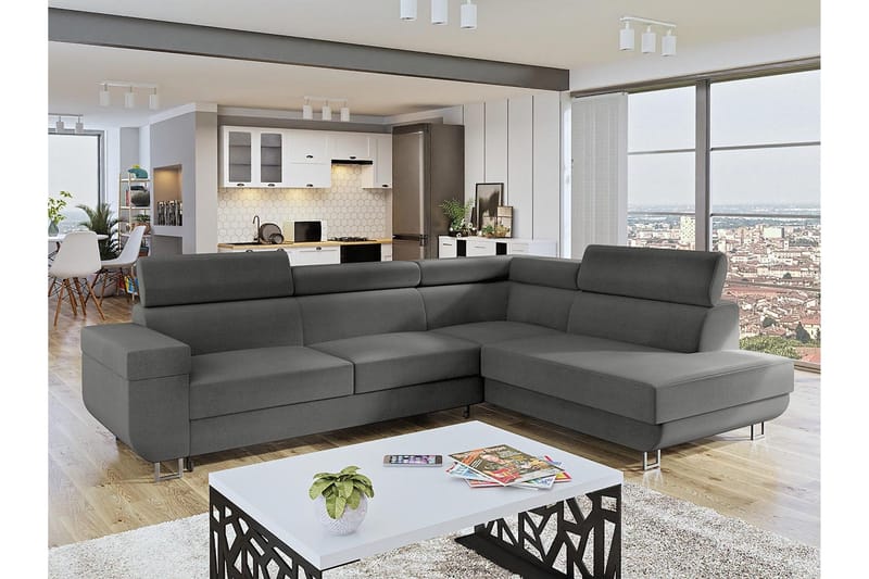 3-seters Hjørnesovesofa - Grå - Møbler - Sofaer - Sovesofaer - Langsgående sovesofa