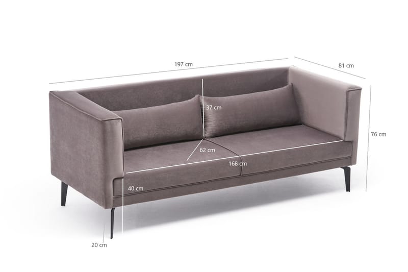 3-seters sofa Aidsisa - Lysegrå/Svart - Fløyelssofaer - 3 seter sofa