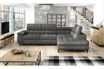 Azoulay Hjørnesofa Høyre - Grå - Møbler - Sofaer - Fløyelssofaer