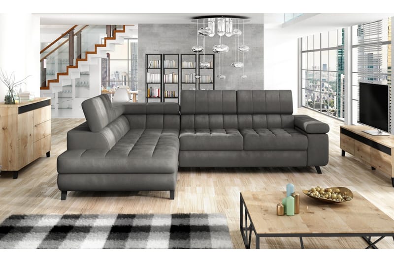 Azoulay Hjørnesofa Venstre - Grå - Møbler - Sofaer - Fløyelssofaer