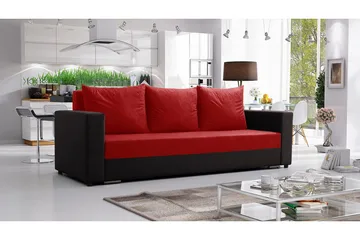 Banaso 3-seter Sovesofa 130x200 cm med Oppbevaring i Fløyel - Rød|Sort - Møbler - Sofaer - Fløyelssofaer