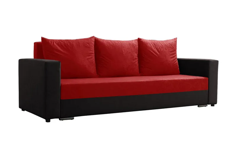 Banaso 3-seter Sovesofa 130x200 cm med Oppbevaring i Fløyel, Rød|Sort