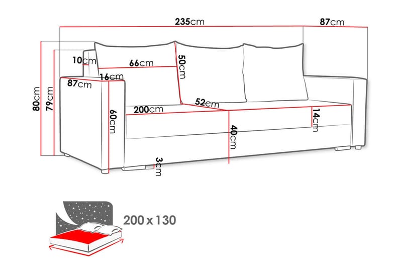 Banaso 3-seter Sovesofa 130x200 cm med Oppbevaring i Fløyel - Rød|Svart - Møbler - Sofaer - Fløyelssofaer