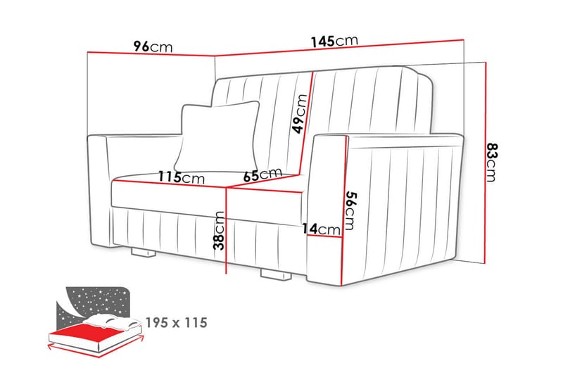 Bensbyn 2-seter Sovesofa 132x196 cm Sovbar Vertikalt Sydd i Stoff - Grå - Møbler - Sofaer - Sovesofaer - 2 seters sovesofa