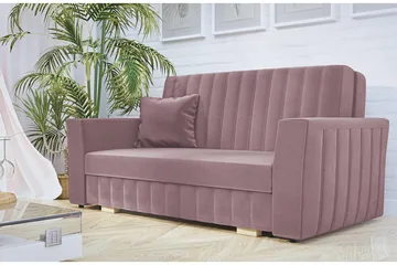 Bensbyn 2-seter Sovesofa med Oppbevaring og Vertikale Sømmer i Fløyel - Rosa - Møbler - Sofaer - Sovesofaer - 2 seters sovesofa