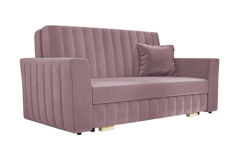 Bensbyn 2-seter Sovesofa med Oppbevaring og Vertikale Sømmer i Fløyel, Rosa
