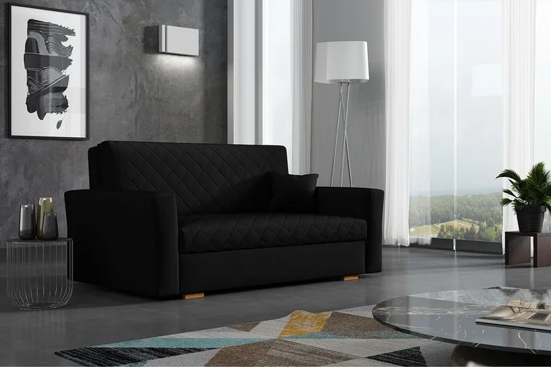 Bensbyn 3-seters Sovesofa Rutetemønster - Fløyel/Svart - Møbler - Sofaer - Sovesofaer - 3 seters sovesofa