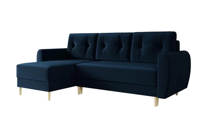 Bornalle 3-seter L-formet Sovesofa 130x200 cm med Oppbevaring i Fløyel, Blå