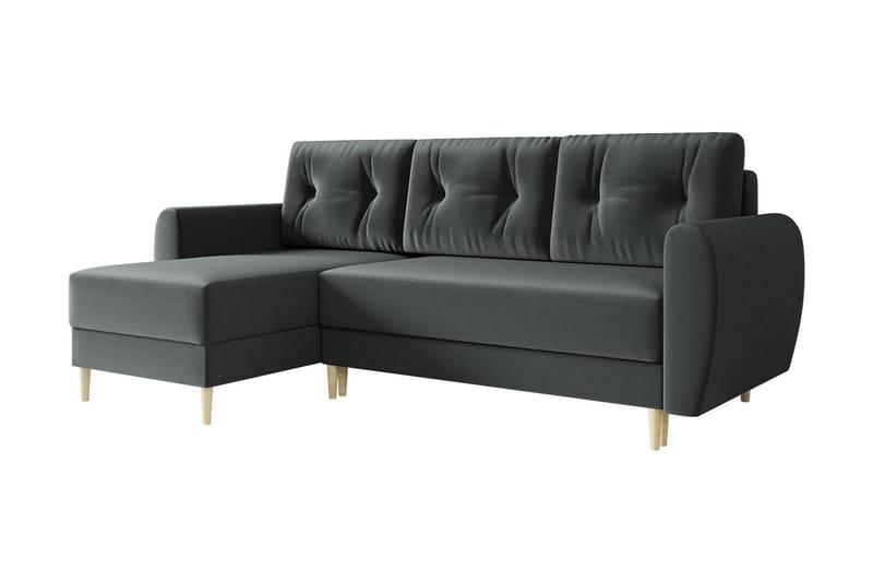 Bornalle 3-seter L-formet Sovesofa 130x200 cm med Oppbevaring i Fløyel, Grå