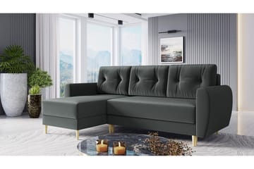 Bornalle 3-seter L-formet Sovesofa 130x200 cm med Oppbevaring i Fløyel - Grå - Møbler - Sofaer - Sovesofaer - Sovesofa divan