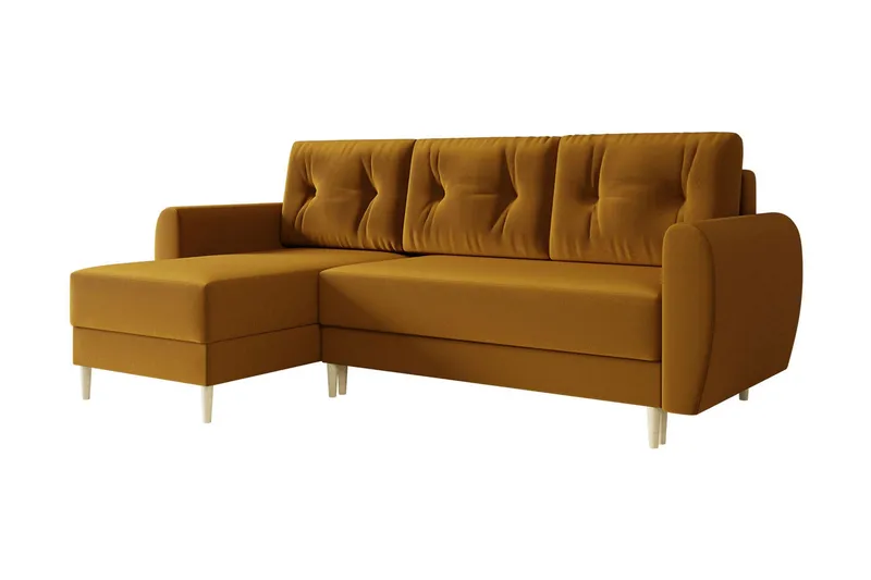 Bornalle 3-seter L-formet Sovesofa 130x200 cm med Oppbevaring i Fløyel, Gul