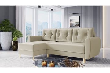 Bornalle 3-seter L-formet Sovesofa 130x200 cm med Oppbevaring i Fløyel - Hvit - Møbler - Sofaer - Sovesofaer - Sovesofa divan