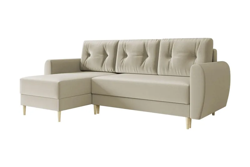 Bornalle 3-seter L-formet Sovesofa 130x200 cm med Oppbevaring i Fløyel, Hvit
