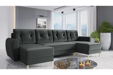 Bornalle 3-seter U-formet Sovesofa med Oppbevaring i Plysj - Grå - Møbler - Sofaer - Sovesofaer - Sovesofa divan