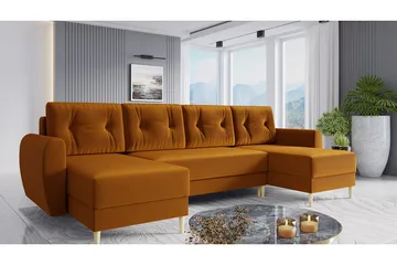 Bornalle 3-seter U-formet Sovesofa med Oppbevaring i Plysj - Gul - Møbler - Sofaer - Sovesofaer - Sovesofa divan