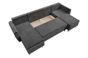 Bornalle 4-seter U-formet Sovesofa med Oppbevaring og Knappedetaljer i Fløyel - Blå - Møbler - Sofaer - Sovesofaer - Sovesofa divan