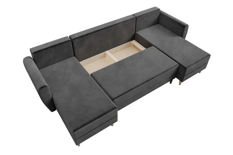 Bornalle 4-seter U-formet Sovesofa med Oppbevaring og Knappedetaljer i Fløyel - Blå - Møbler - Sofaer - Sovesofaer - Sovesofa divan