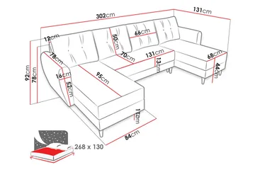 Bornalle 4-seter U-formet Sovesofa med Oppbevaring og Knappedetaljer i Fløyel - Blå - Møbler - Sofaer - Sovesofaer - Sovesofa divan