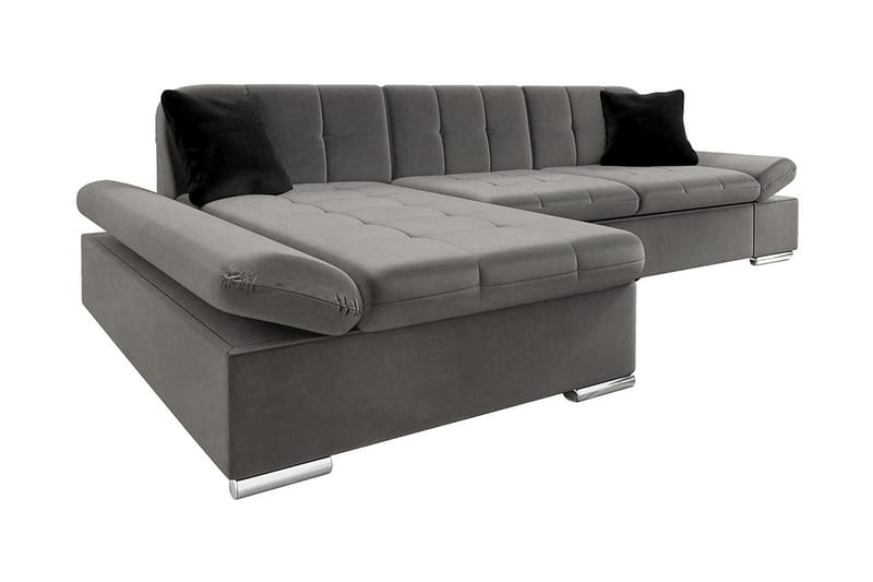 Branstad Hjørnesovesofa Venstrevendt 129x240 cm med Oppbevaring i Fløyel, Grå