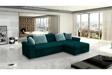 Camior 4-seter Høyrevendt Hjørnesovesofa 129x227 cm med Oppbevaring i Fløyel - Grønn - Møbler - Sofaer - Fløyelssofaer