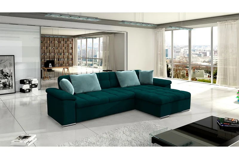 Camior 4-seter Høyrevendt Hjørnesovesofa 129x227 cm med Oppbevaring i Fløyel - Grønn - Møbler - Sofaer - Fløyelssofaer