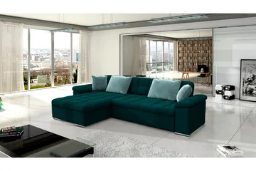 Camior 4-seter Venstrevendt Hjørnesovesofa 129x227 cm med Oppbevaring i Fløyel - Grønn - Møbler - Sofaer - Fløyelssofaer