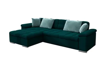 Camior 4-seter Venstrevendt Hjørnesovesofa 129x227 cm med Oppbevaring i Fløyel - Grønn - Møbler - Sofaer - Fløyelssofaer