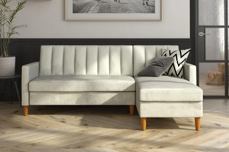 Celine 3-sits Divansovesofa Fløyel/Lysegrå - Dorel Home - Møbler - Sofaer - Fløyelssofaer