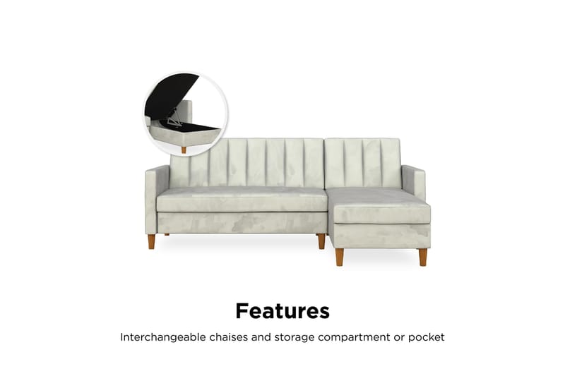 Celine 3-sits Divansovesofa Fløyel/Lysegrå - Dorel Home - Møbler - Sofaer - Fløyelssofaer