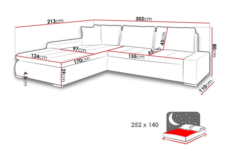 Cerys Hjørnesofa - Grå - Møbler - Sofaer - Sovesofaer - Sovesofa divan