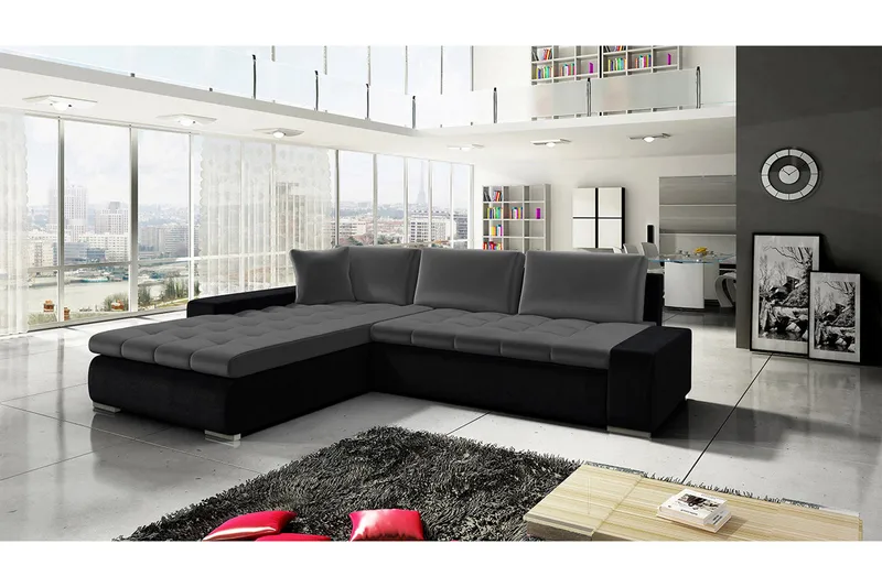 Cerys Hjørnesofa - Svart/Grå - Møbler - Sofaer - Fløyelssofaer