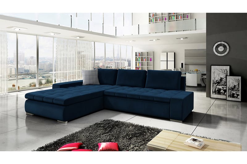 Cerys Hjørnesovesofa Universal 140x252 cm med Oppbevaring i Stoff - Blå - Møbler - Sofaer - Sovesofaer - Sovesofa divan