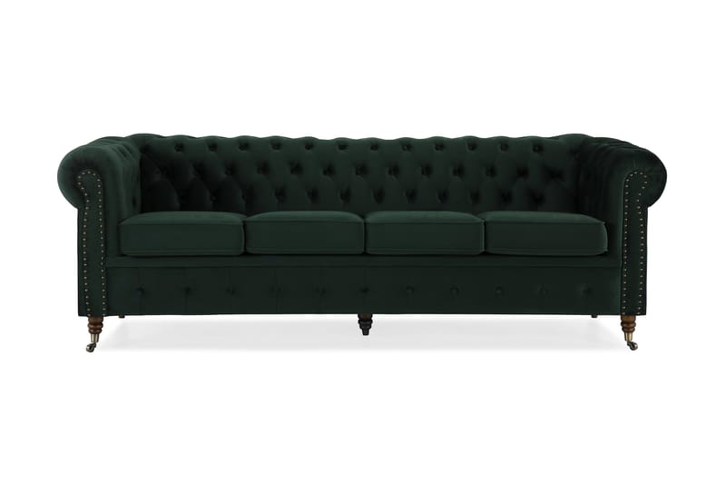 Fløyelssofa Chester Deluxe 4-seter - Mørkgrønn - Chesterfield sofaer - Howard-sofaer - Fløyelssofaer - 4 seter sofa